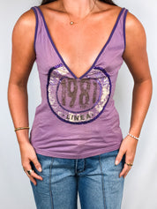 Replay 2000s Purple Beaded 1981 Logo Plunge Tank - M