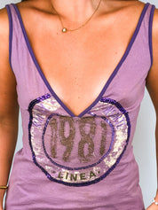 Replay 2000s Purple Beaded 1981 Logo Plunge Tank - M