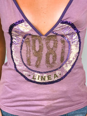 Replay 2000s Purple Beaded 1981 Logo Plunge Tank - M