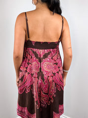 Derhy 2000s Paisley Print Sequin-Bib Handkerchief-Hem Dress - M