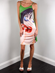 Miss Sixty 2000s Green Manga Print Slip Dress - S/M