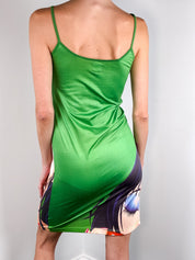 Miss Sixty 2000s Green Manga Print Slip Dress - S/M