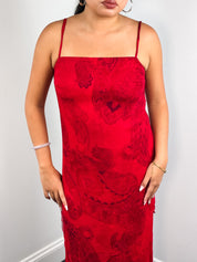 Marella 2000s Red Paisley Print Chiffon Maxi Slip Dress - S