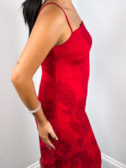 Marella 2000s Red Paisley Print Chiffon Maxi Slip Dress - S