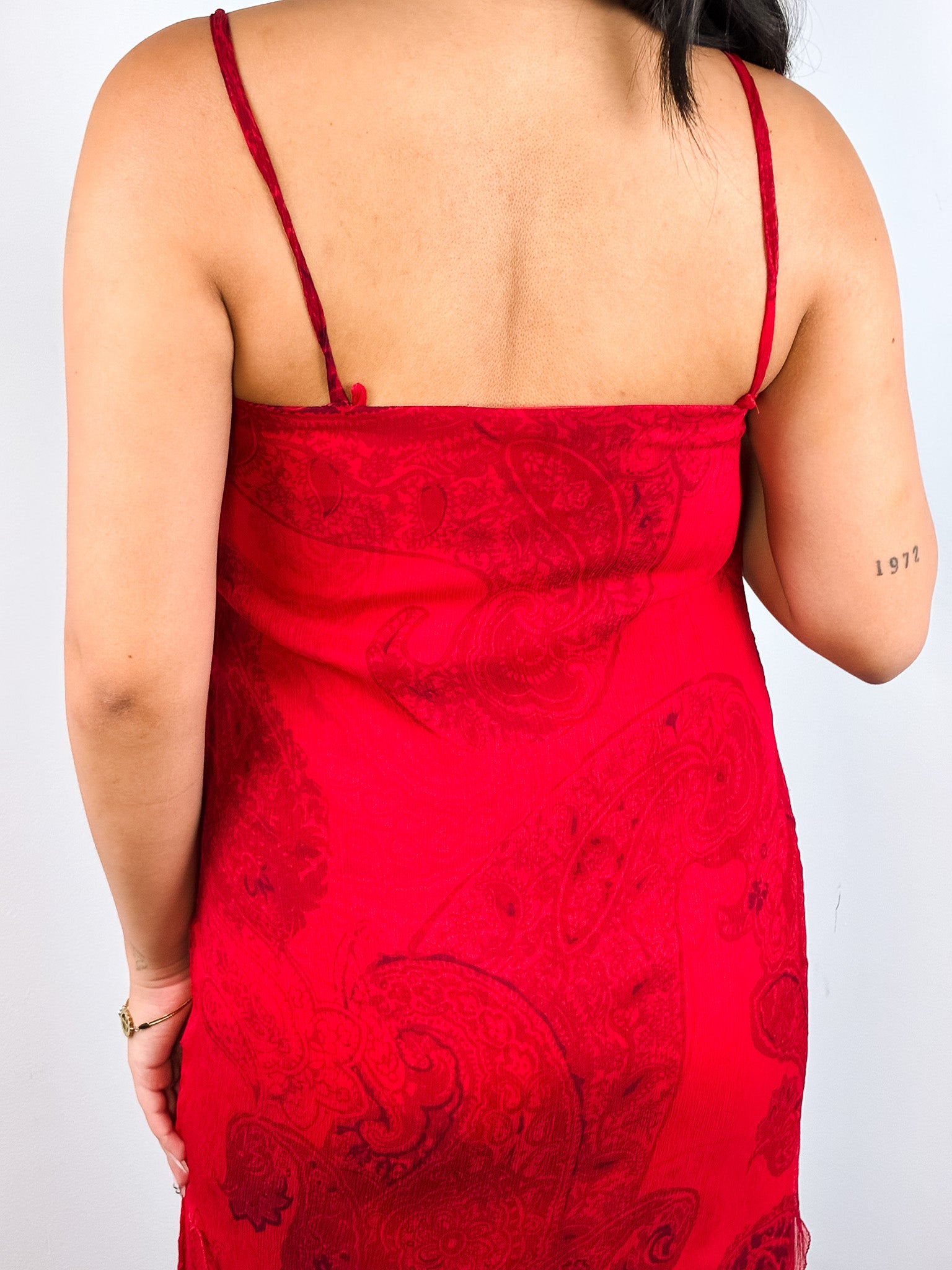 Marella 2000s Red Paisley Print Chiffon Maxi Slip Dress - S