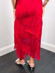 Marella 2000s Red Paisley Print Chiffon Maxi Slip Dress - S