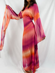 2000s Pink & Orange Sunset Ombré Angel Sleeve Maxi Dress - XS-M