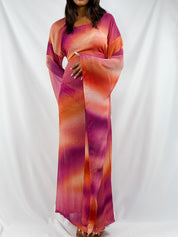 2000s Pink & Orange Sunset Ombré Angel Sleeve Maxi Dress - XS-M