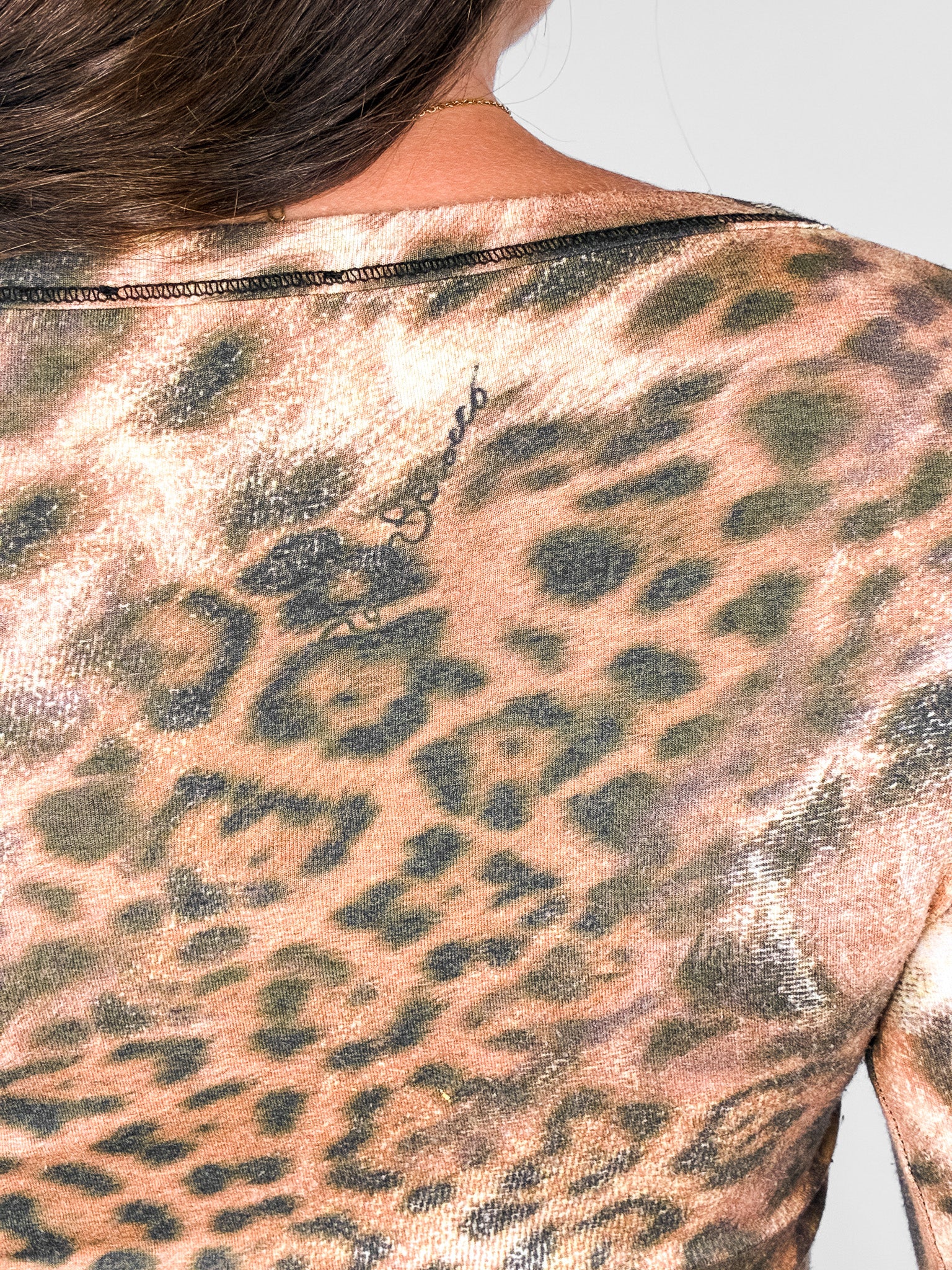 Roccobarocco 2000s Metallic Leopard Print Lace-Up Top - S