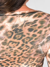 Roccobarocco 2000s Metallic Leopard Print Lace-Up Top - S