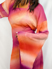 2000s Pink & Orange Sunset Ombré Angel Sleeve Maxi Dress - XS-M