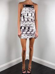 Miss Sixty 2000s Black & White Face Print Chain Strap Mini Dress - XS/S