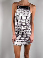 Miss Sixty 2000s Black & White Face Print Chain Strap Mini Dress - XS/S