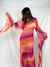 2000s Pink & Orange Sunset Ombré Angel Sleeve Maxi Dress - XS-M