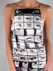 Miss Sixty 2000s Black & White Face Print Chain Strap Mini Dress - XS/S