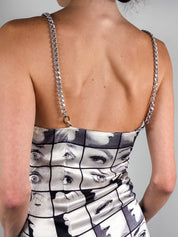 Miss Sixty 2000s Black & White Face Print Chain Strap Mini Dress - XS/S