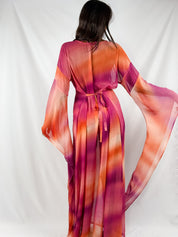 2000s Pink & Orange Sunset Ombré Angel Sleeve Maxi Dress - XS-M