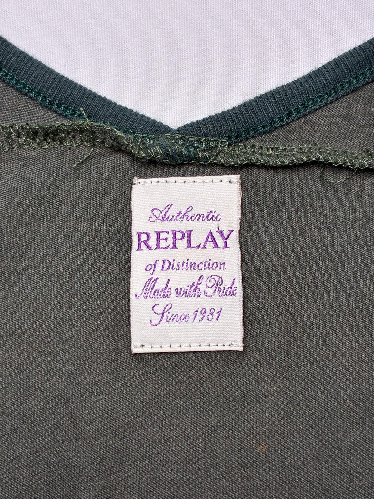 Replay 2000s Olive Beaded 1981 Logo Plunge Tank - S/M