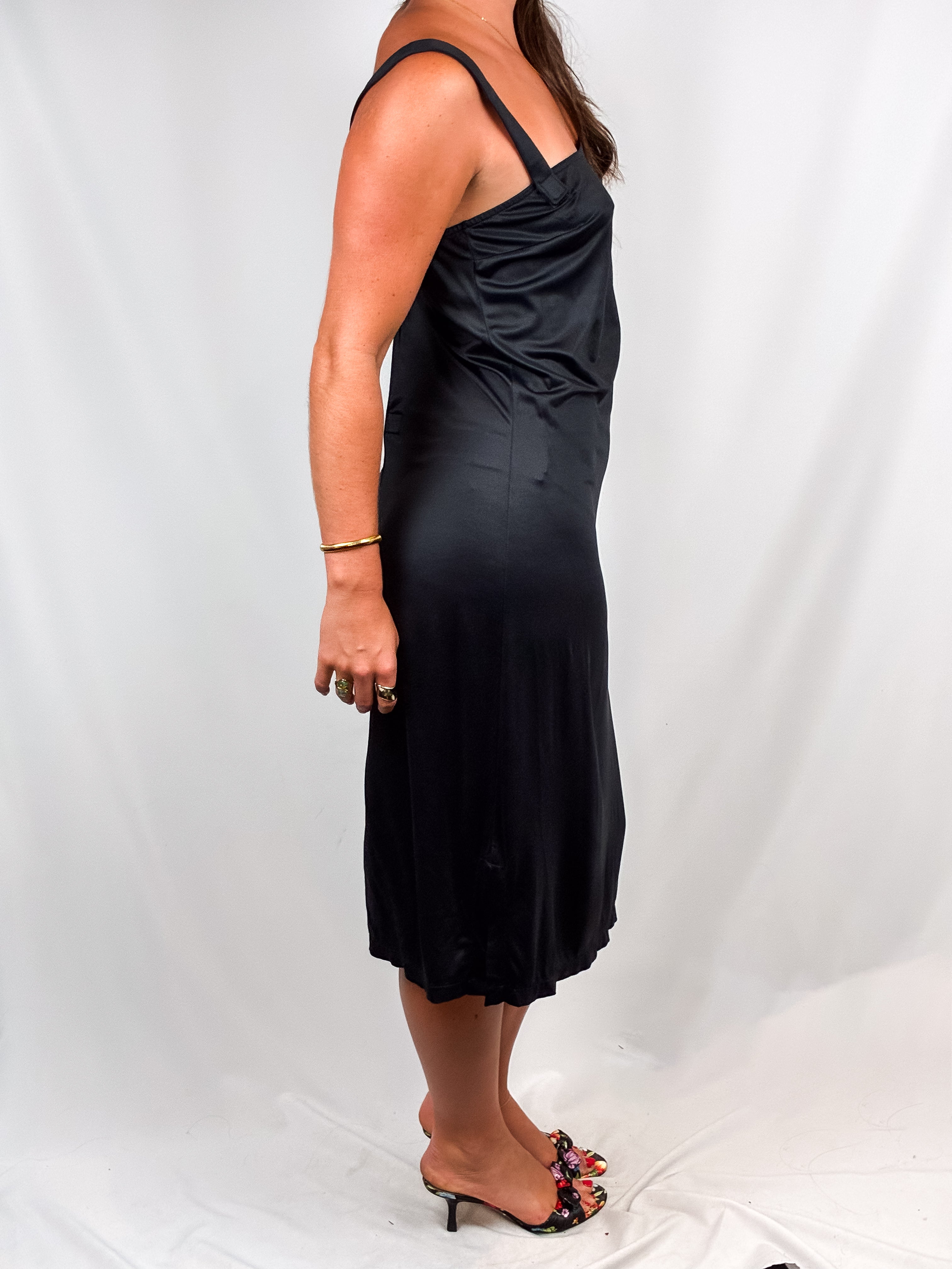Dolce & Gabbana Mare 1990s Black Satin Slip Dress - S/M