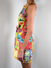 Moschino Cheap and Chic 2000s Patchwork Collage Print Flower Appliqué Mini Dress - XS/S