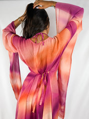 2000s Pink & Orange Sunset Ombré Angel Sleeve Maxi Dress - XS-M