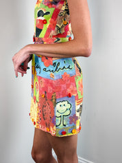 Moschino Cheap and Chic 2000s Patchwork Collage Print Flower Appliqué Mini Dress - XS/S