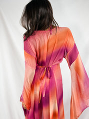 2000s Pink & Orange Sunset Ombré Angel Sleeve Maxi Dress - XS-M