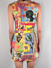 Moschino Cheap and Chic 2000s Patchwork Collage Print Flower Appliqué Mini Dress - XS/S