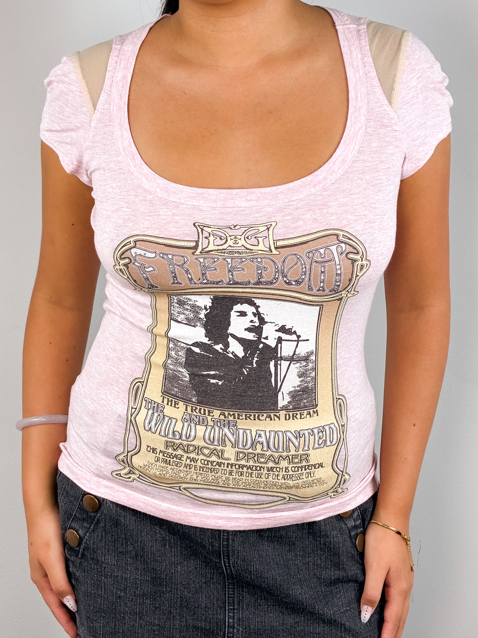D&G 2000s Pink Marl "Freedom" Concert Poster Graphic Tee - XS-M
