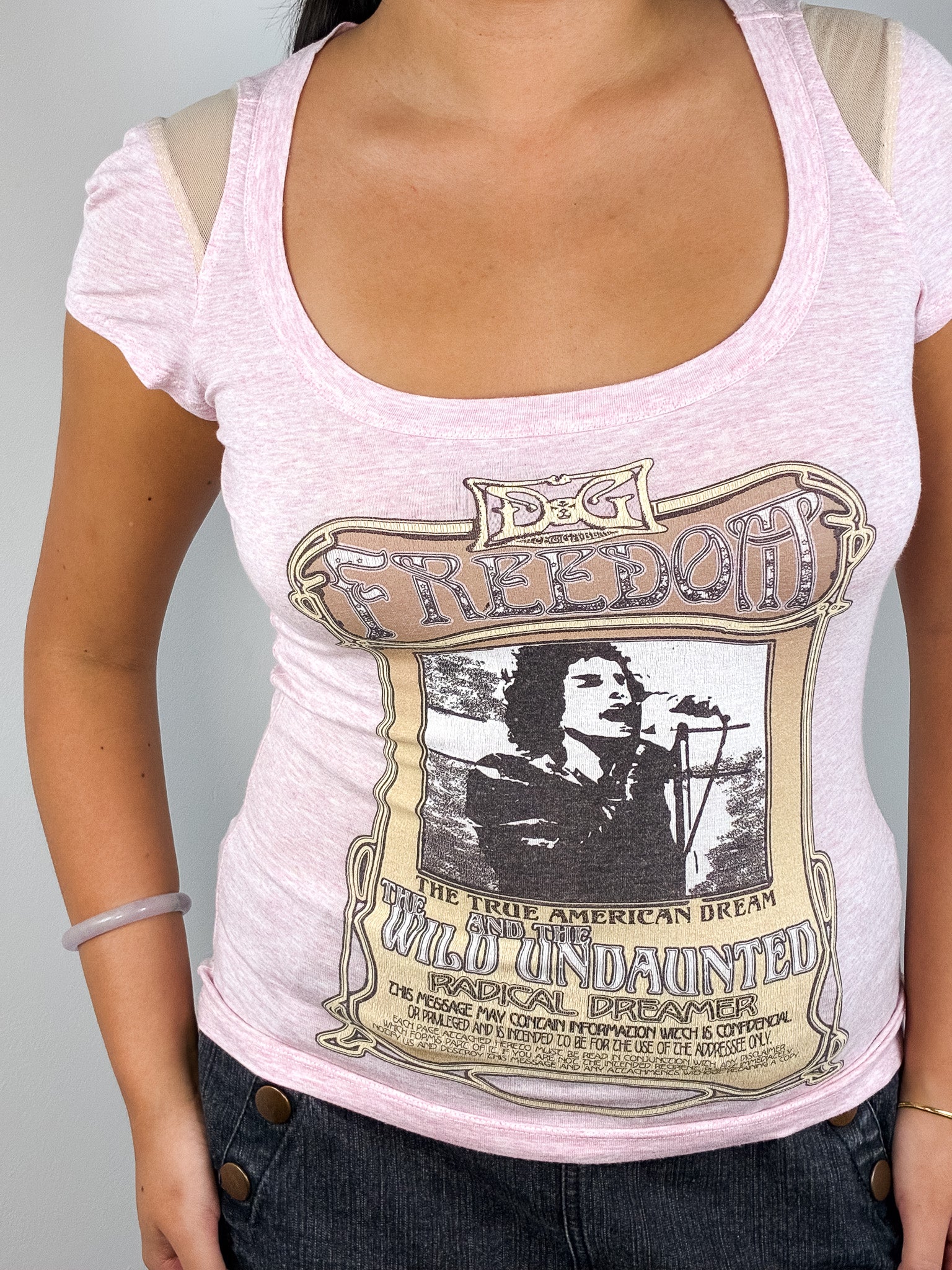 D&G 2000s Pink Marl "Freedom" Concert Poster Graphic Tee - XS-M