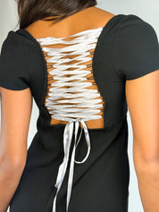 Blumarine 2000s Black Lace-Up Back Mini Dress - XS/S