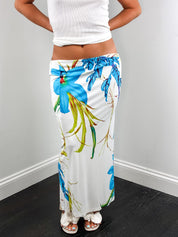 Gianfranco Ferré Jeans 2000s White Blue Lily Print Maxi Skirt - M/L