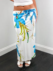 Gianfranco Ferré Jeans 2000s White Blue Lily Print Maxi Skirt - M/L