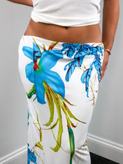 Gianfranco Ferré Jeans 2000s White Blue Lily Print Maxi Skirt - M/L