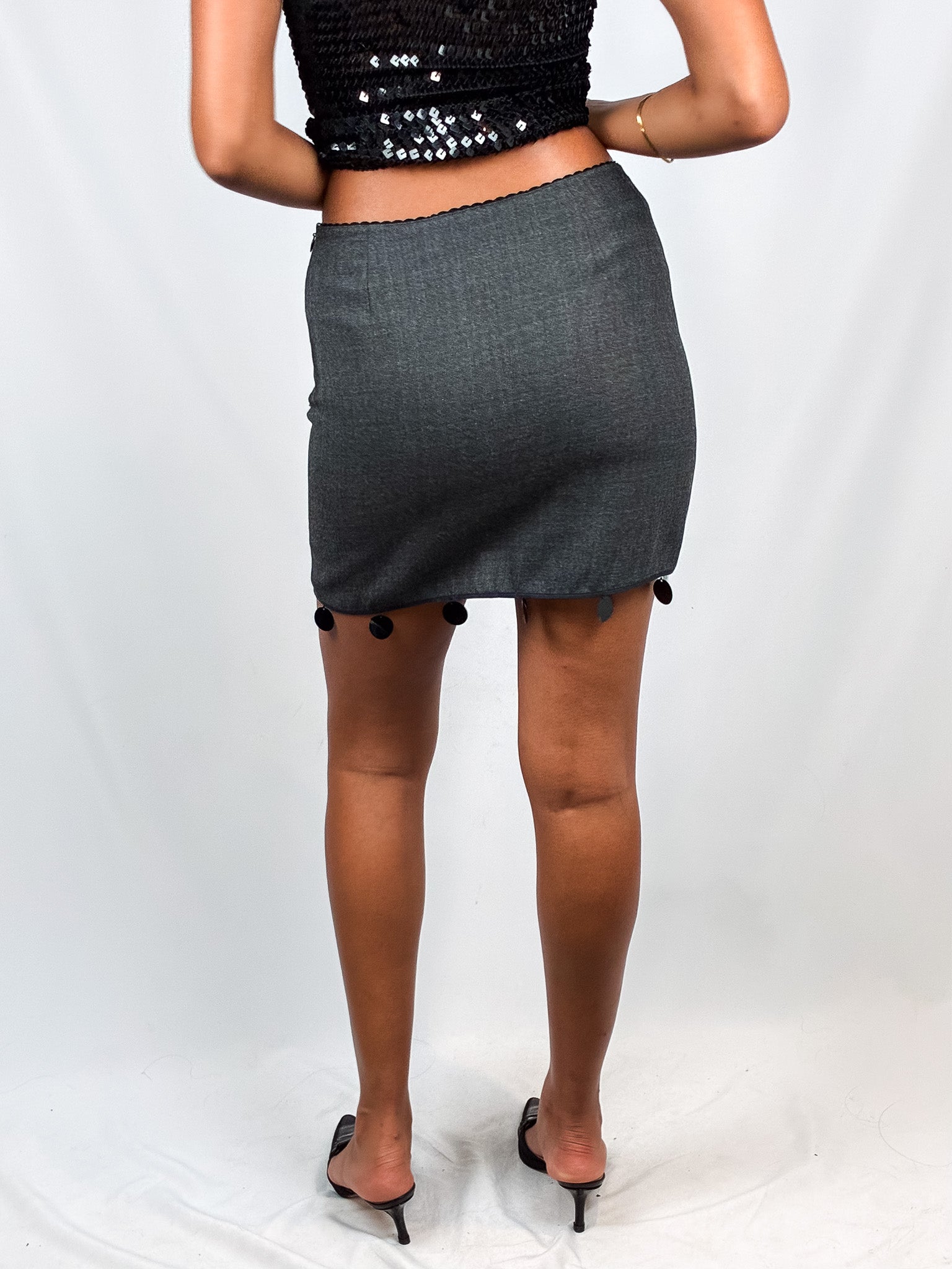 Miu Miu 2000s Grey Wool Sequin Paillette Hem Mini Skirt - XS