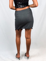 Miu Miu 2000s Grey Wool Sequin Paillette Hem Mini Skirt - XS