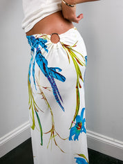 Gianfranco Ferré Jeans 2000s White Blue Lily Print Maxi Skirt - M/L