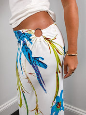 Gianfranco Ferré Jeans 2000s White Blue Lily Print Maxi Skirt - M/L