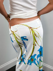 Gianfranco Ferré Jeans 2000s White Blue Lily Print Maxi Skirt - M/L