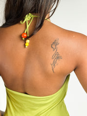 Ingwa Melero 2000s Lime Green & Orange Crochet Halter Top - XS/S