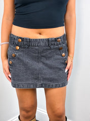 2000s Washed Black Sailor Button Low Rise Denim Mini Skirt - M/L