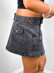 2000s Washed Black Sailor Button Low Rise Denim Mini Skirt - M/L