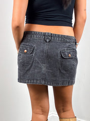 2000s Washed Black Sailor Button Low Rise Denim Mini Skirt - M/L