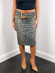 Miss Sixty Luxury 2000s Psychedelic Print Denim Pencil Skirt - S/M