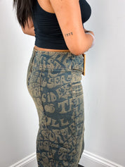 Miss Sixty Luxury 2000s Psychedelic Print Denim Pencil Skirt - S/M