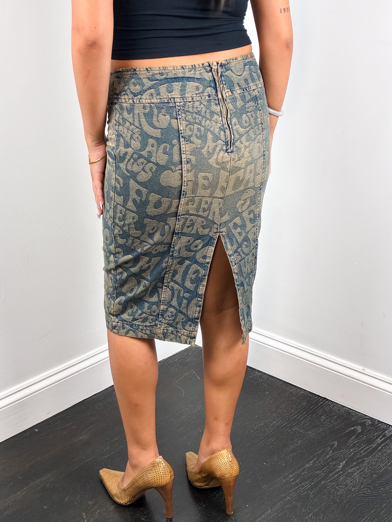 Miss Sixty Luxury 2000s Psychedelic Print Denim Pencil Skirt - S/M