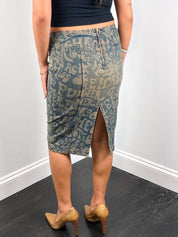 Miss Sixty Luxury 2000s Psychedelic Print Denim Pencil Skirt - S/M