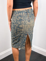 Miss Sixty Luxury 2000s Psychedelic Print Denim Pencil Skirt - S/M