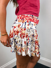 Just Cavalli 2000s Red Navy Floral Print Pleated Mini Skirt - S/M
