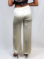 Please 2000s Champagne Satin High-Waisted Wide-Leg Pants - XS
